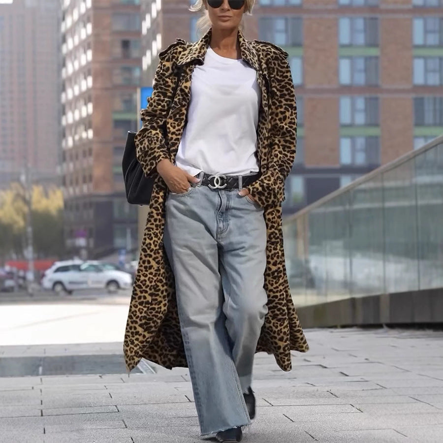 Leopard Print Women's Coat with Large Lapel for Stylish Comfort