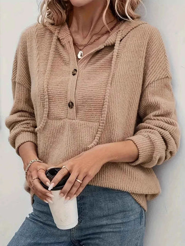 Drawstring Button Front Hoodie