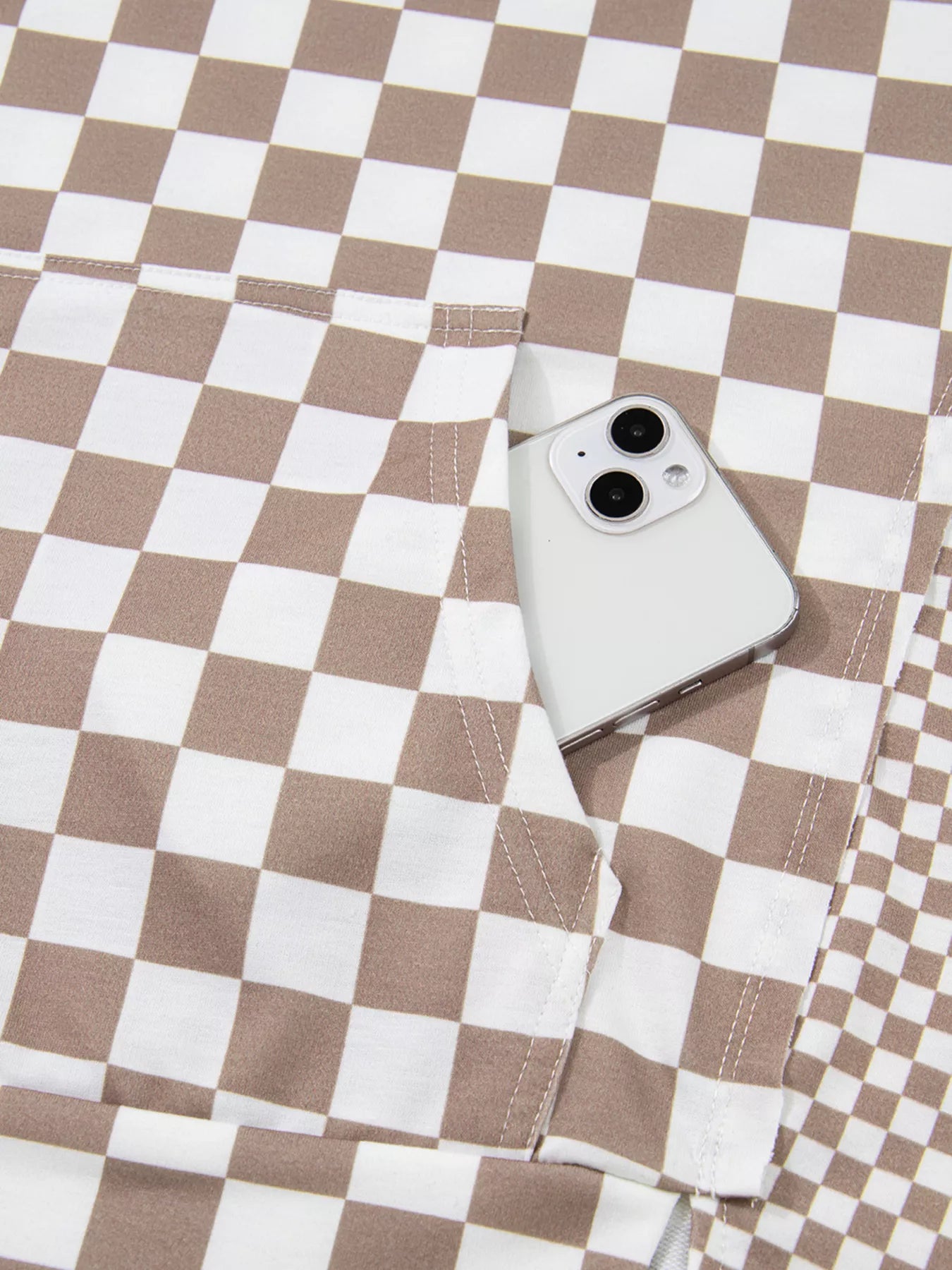 Checkered Pattern Oversized Drawstring Hoodie - SUBSTYEL