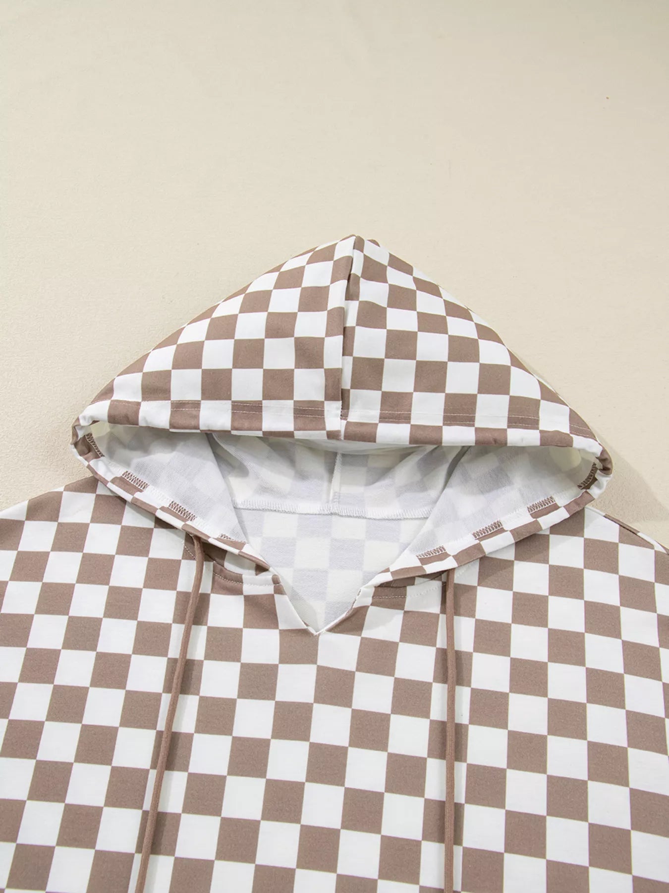 Checkered Pattern Oversized Drawstring Hoodie - SUBSTYEL
