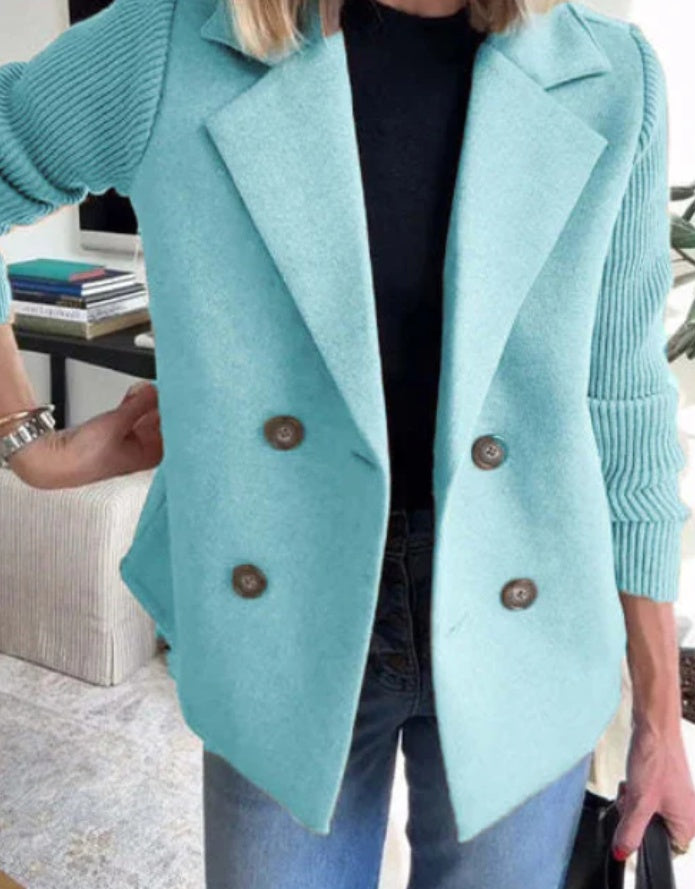 Fashion Splicing Design Coat with Knitted Sleeves