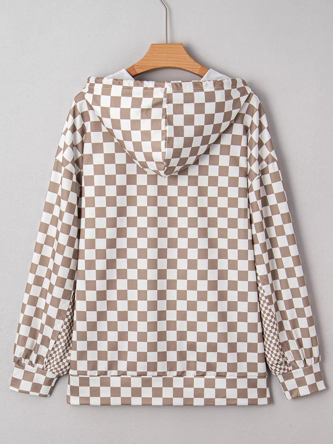 Checkered Pattern Oversized Drawstring Hoodie - SUBSTYEL