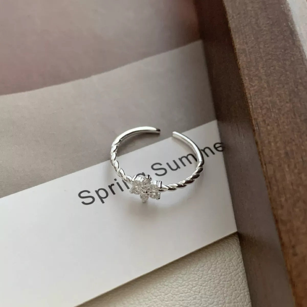 925 Sterling Silver Zircon Flower Open Ring - SUBSTYEL