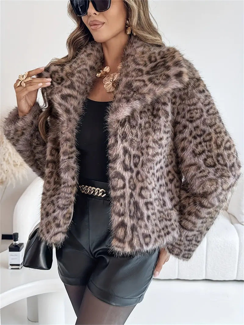 Lapel Long Sleeve Fur Coat – Luxurious Artificial Fur Outerwear