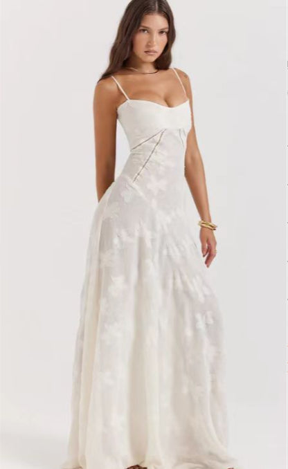 Woman wearing a white dress on a white background