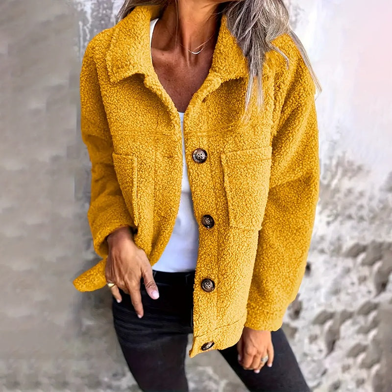 Plus Size Sherpa Jacket for Women – Solid Color Long Sleeve Style
