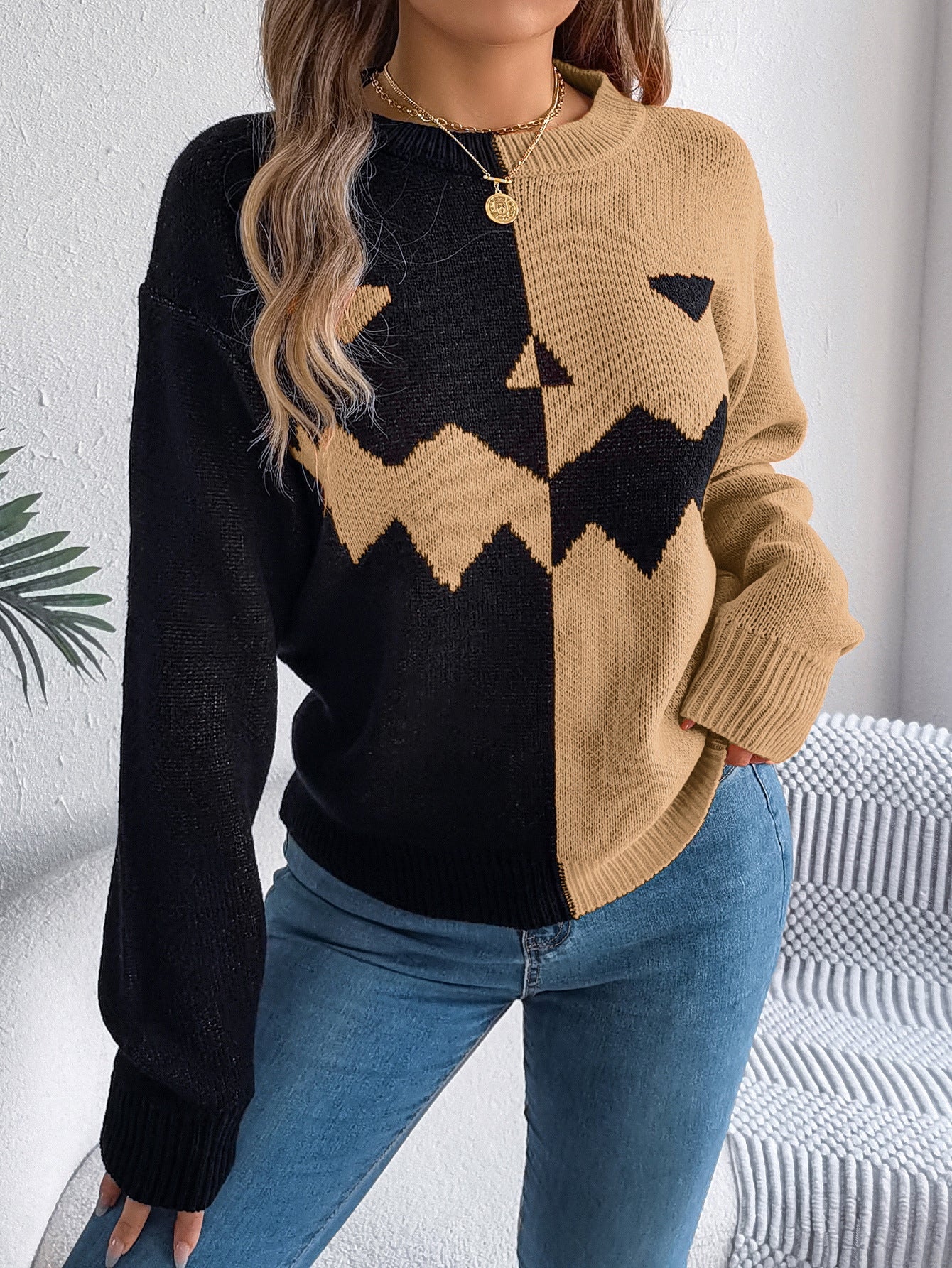 Fall Halloween Pumpkin Sweater - Spooky Long Sleeve Design