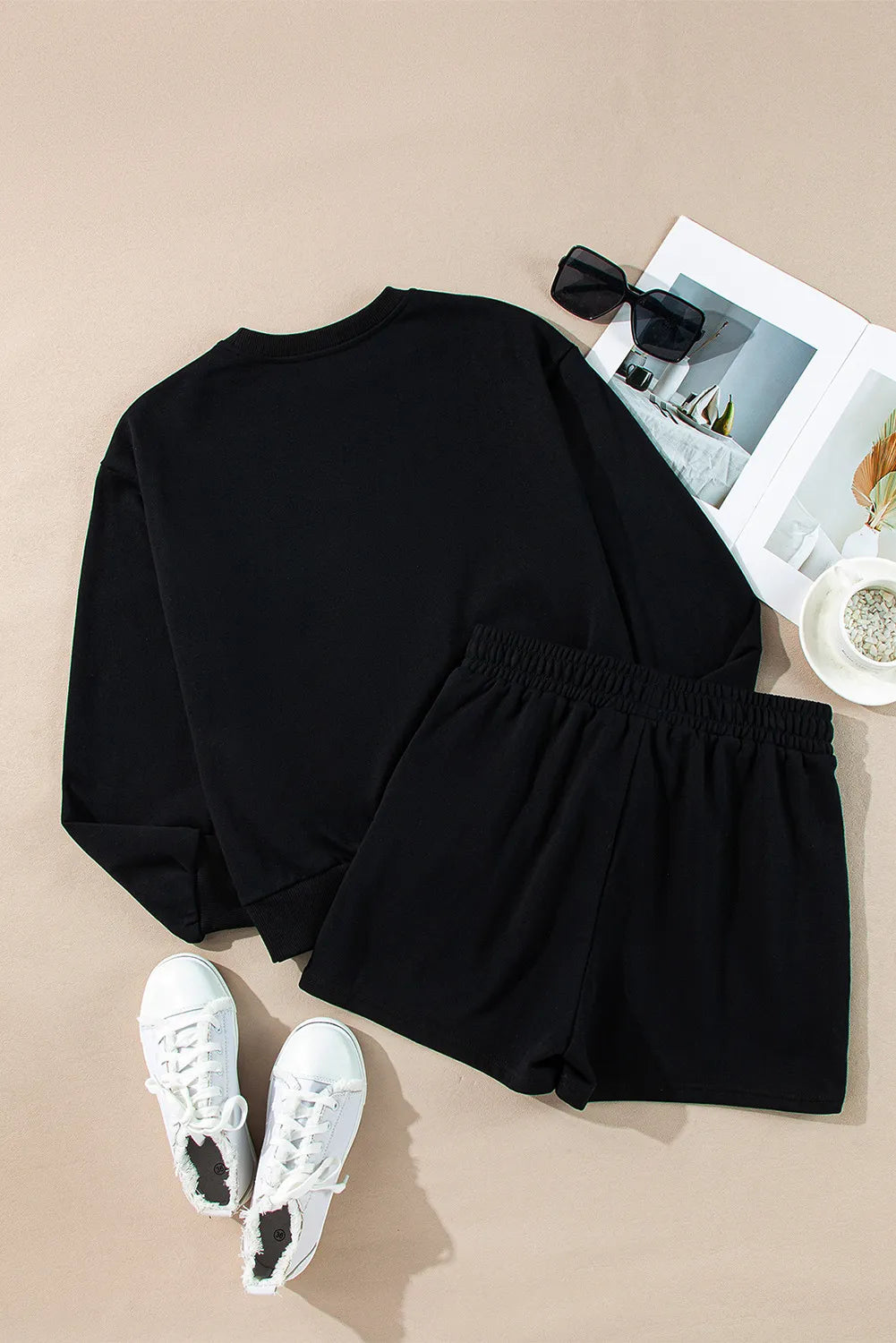 MERRY Sequin Round Neck Long Sleeve Top and Shorts Set - SUBSTYEL