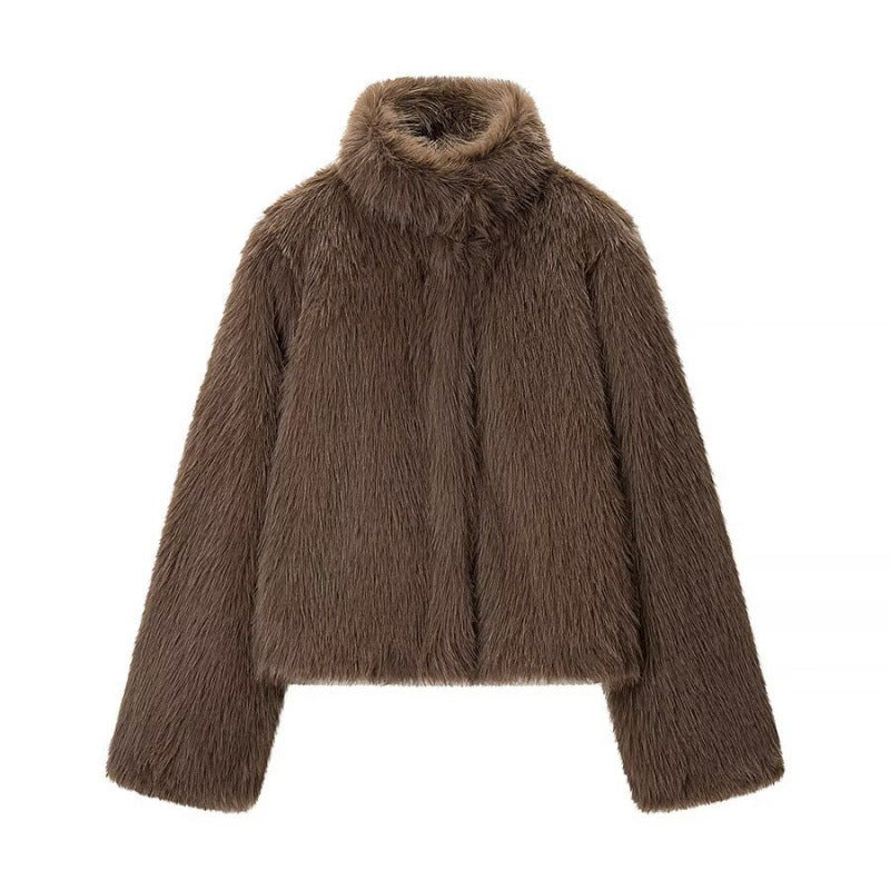 Brown fluffy jacket on a white background